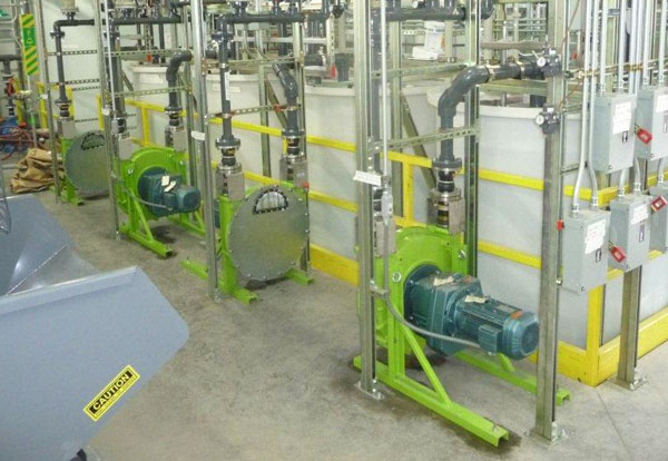 4 ALH peristaltic pumps utilized in a chemical processing application